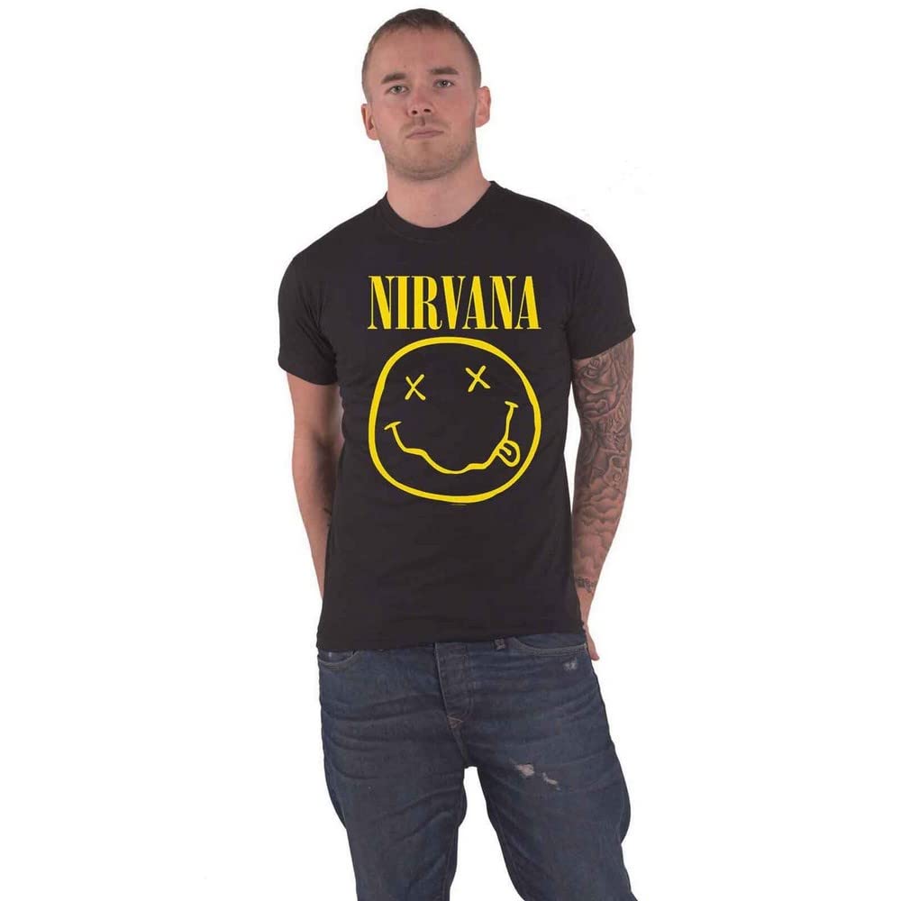 Nirvana Men's Black T Shirt Flower Sniffin Band Logo Nevermind New Official