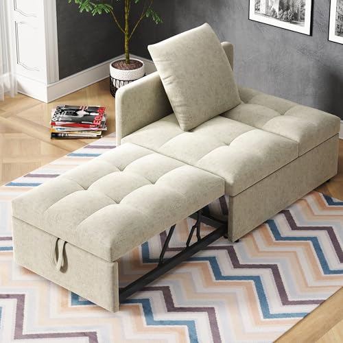Zravenna 3-in-1-Schlafsofa mit Schlaffunktion, Klappsofa, Sofa Hocker, 5-Fach verstellbare Rückenlehne, Leinenstoffsofa, Schlafsessel für Wohnzimmer & Gästezimmer. (Beige) Zravenna 3-in-1-Schlafsofa mit Schlaffunktion, Klappsofa, Sofa Hocker, 5-Fach verstellbare Rückenlehne, Leinenstoffsofa, Schlafsessel für Wohnzimmer & Gästezimmer. (Beige)