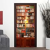 Fymural 3D Bookcase Door Wall Mural Wallpaper Stickers Vinyl Removable Decals for Home Decoration 30.3x78.7