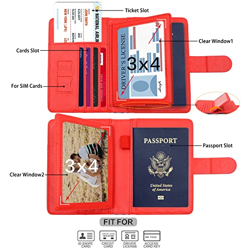 Image of Melsbrinna RFID Passport Holder for Travel, Unisex Adults, Red, PU Leather, RFID Blocking, Passport Cover