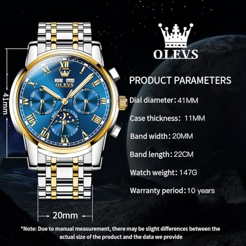 Image of OLEVS Mens Automatic Watch Mechanical Self Winding Luxury Business Dress Moon Phase Stainless Steel Calendar Wrist Watches for Men Waterproof Luminous