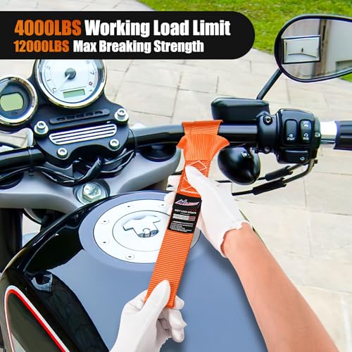 Image of Nilight Soft Loop 1.7 inchx17 inch Motorcycle Tie Down Straps Heavy Duty 12000Lbs Max Break Strength for Securing ATV UTV Kayak Moving Cargo (8PK-Orange)