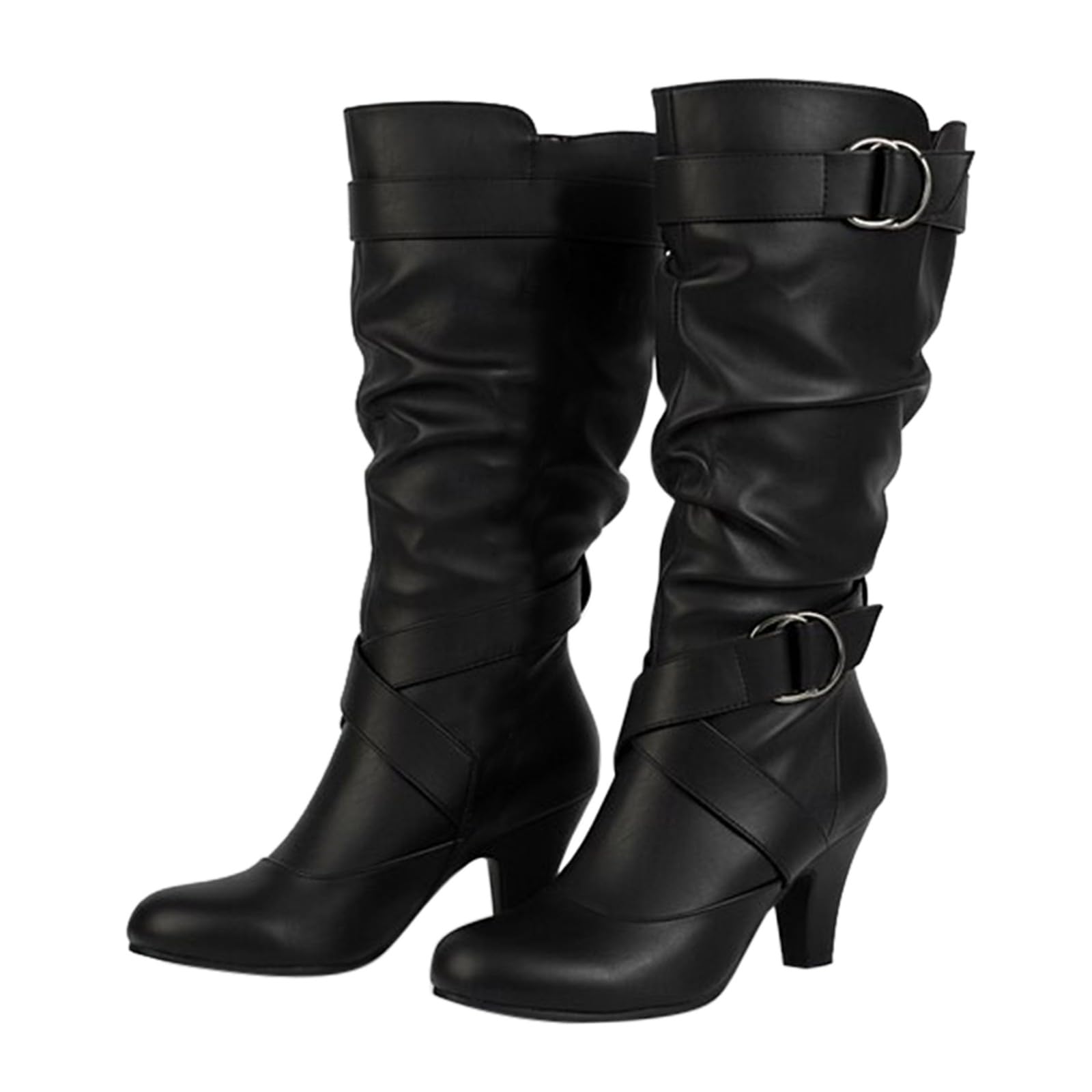 Stivaletti da donna con tacco largo, in pelle, eleganti in pizzo
