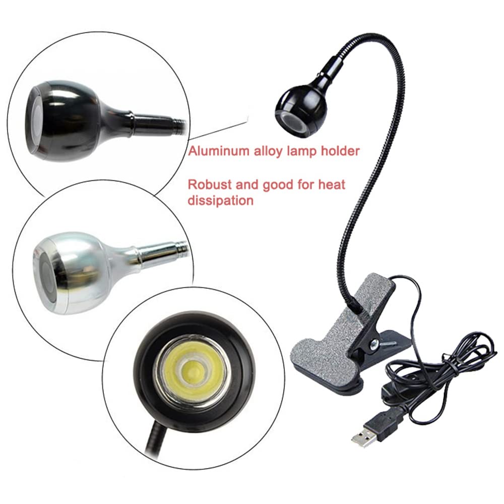 Luce a LED a clip, per la lettura degli occhi, luce da lettura con collo d'oca, luce flessibile a 360°, luce notturna a clip per scrivania, letto e computer, colore nero