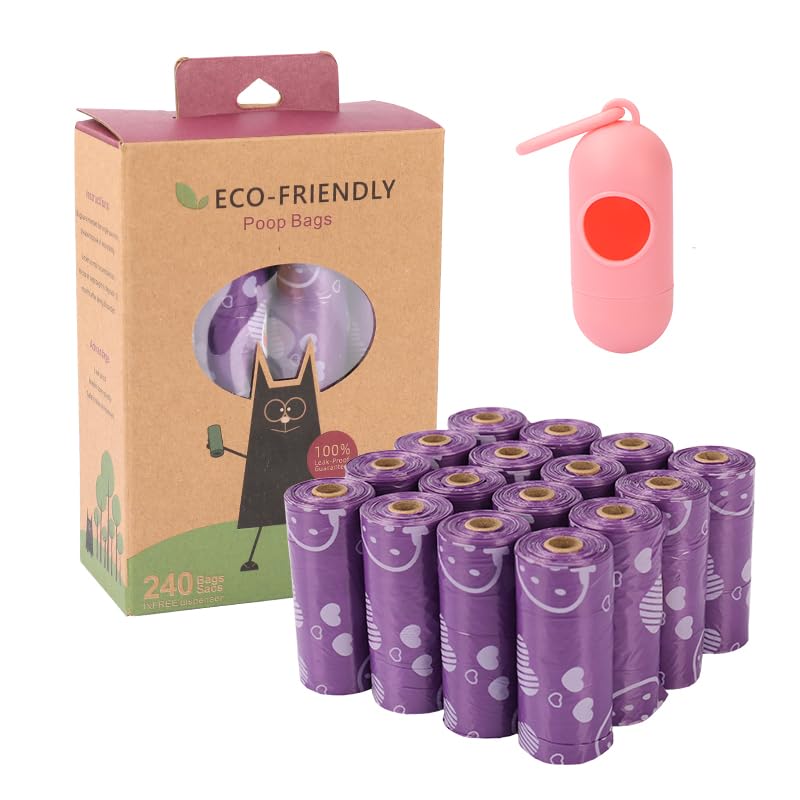 Generic 240 Count Eco-Friendly Pet Waste Bags with Dispenser, 16 Rolls Custom Printed Cornstarch Doggie Pet Poop Picker Bags Dog Shit Waste Bags Biodegradable Dog Poop Bag, orange