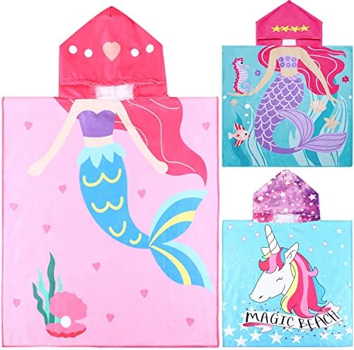 3 Pack Kids Hooded Towel Baby Beach Bath Towel for Girls Boys Thicker Toddler Swim Towels Ponchos with Hood Cotton Pool Bath Towels Poncho, 47 x 24 Inch