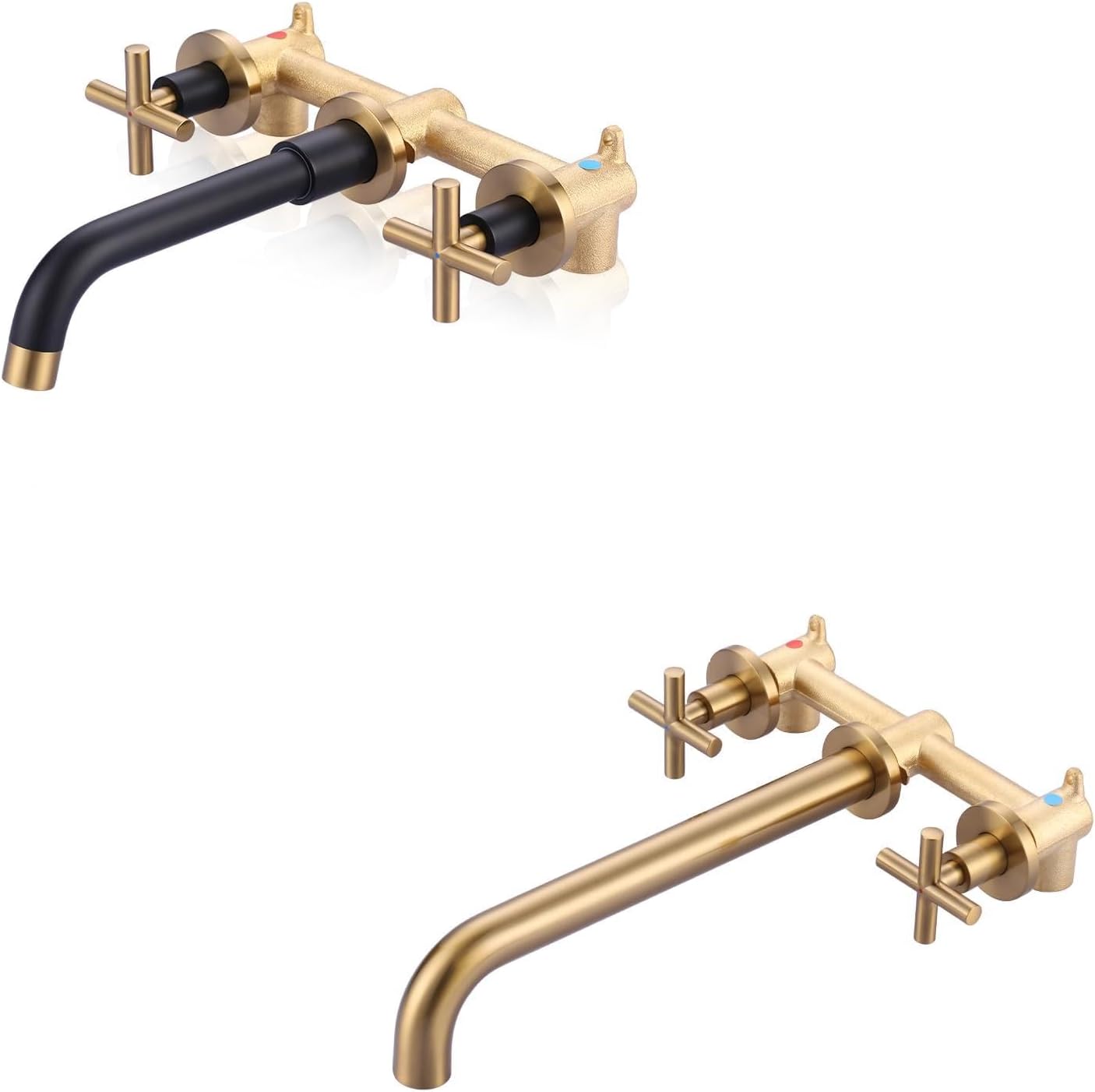 Black and Gold Bathroom Sink Faucet and Brushed Gold Wall Mount Tub Filler