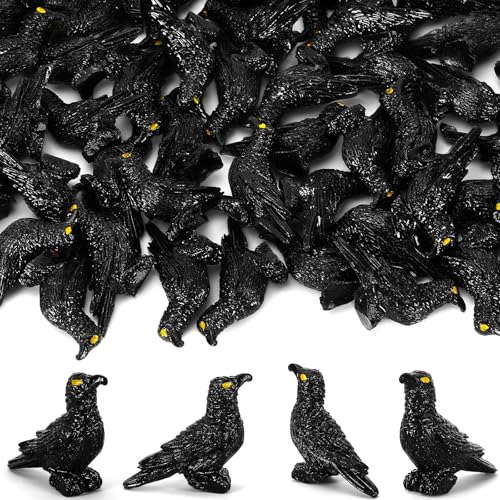 Image of JUNEBRUSHS 50 Pcs Black Mini Resin Crow Halloween Table Decorations