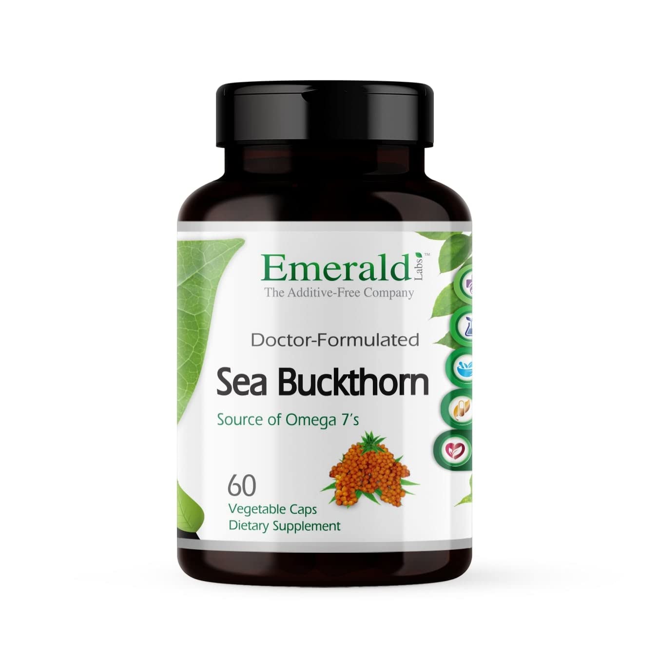 Sea Buckthorn - Dietary Supplement with Vitamins C, E & Omega 7 - Supports Adrenal, Energy, Skin & Immune Health - 60 Vegetable Capsules (30-Day Supply)