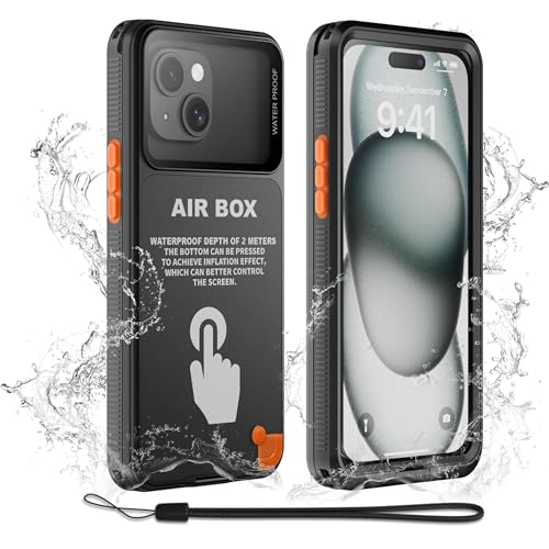 Waterproof Case for iPhone Underwater Snorkeling Diving Phone Case for iPhone 15 14 13 12 /15Pro 14Pro 13Pro 12Pro HD Underwater Photography Snorkeling Case Travel Essentials Dry Bag iPhone Black