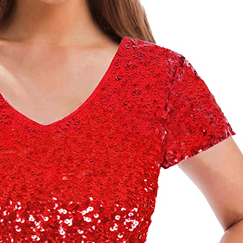 Image of MANER Women's Sequin Glitter Short Sleeve Dress Sexy V Neck Mini Party Club Bodycon Dresses