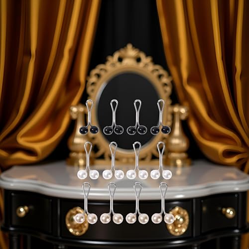Image of 12pcs Multicolor Headscarf Pearl Pins Clips, Sweater Shawl U Shape Hijab Lady Muslim Shawl Clips Jewelry Accessories Scarf Brooches Pin(Black&White&Gold)