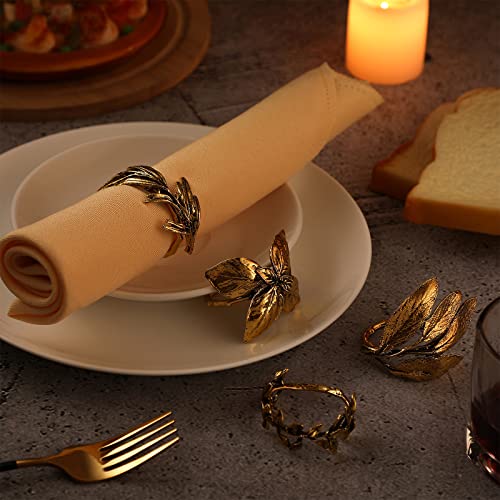 8 Pieces Herb Napkin Rings Set Vintage Leaf Napkin Holders Glossy Napkin Holder Adornment Metal Table Napkin Rings For Graduation Holidays Wedding Graduation Party Decor Everyday Use (Gold) #TOP3
