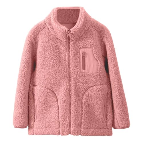EnJoCho Outdoor Fleece Jacket Girl Fashion Korean Stand Collar Warm Fleece Thickened Coat Coat (Pink, 11-12 Years)