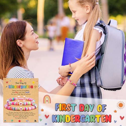 Image of First Day of Kindergarten Bracelet, Back to School Gifts Bracelet for Kids - Mommy and Me Bracelets, Back To School Supplies Adjustable Bracelets for Mom Daughter Son Girls Boys