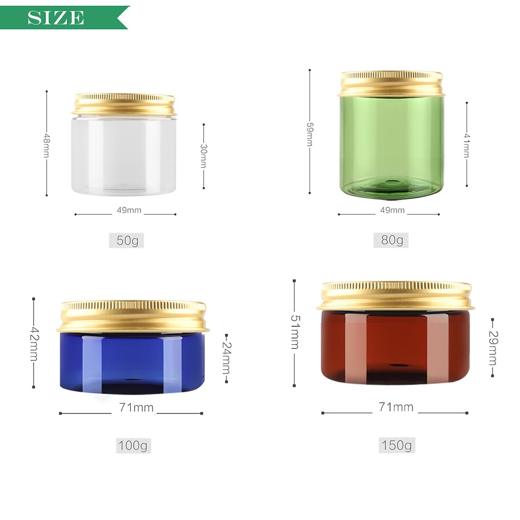 24 Pieza Verde Tarro de Cosmética de Plástico 50g Envases Cosmética Plástico 50 ml con Tapa Oro Botella de Crema Tanque para Productos Cosméticos Ungüento