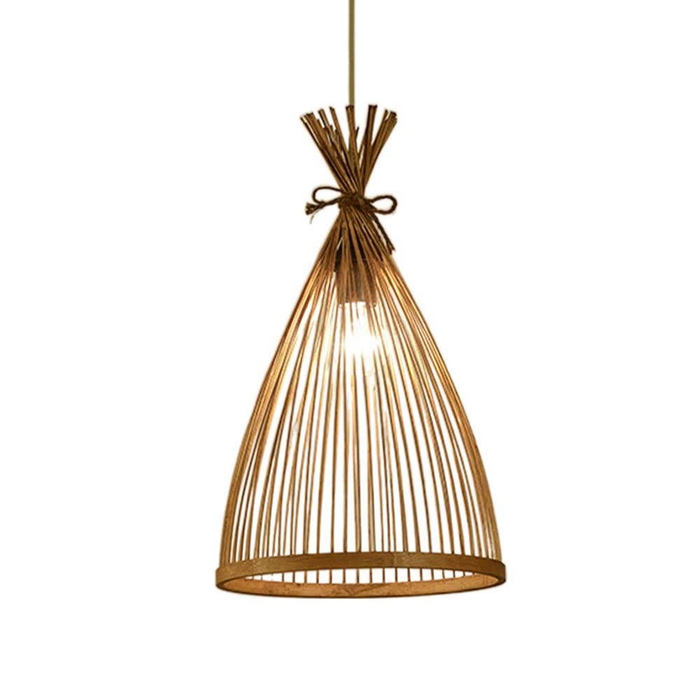 KXEcoLife Chinese Style Small Pendant Light Personalized Bamboo Wicker E26 Base Lamp Country Rattan Hanging Chandelier Weaving Natural Wooden Ceiling Fixture for Kitchen Island,Liv