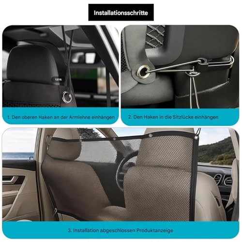 Jubilofex Autohundegitter | Trennnetz Als Sitzbarriere Im Fahrzeug,Zusammenklappbare Sicherheitsabtrennung Mit Rutschfesten Haken, Robustes Kfz Zubehör Für Auto Und LKW
