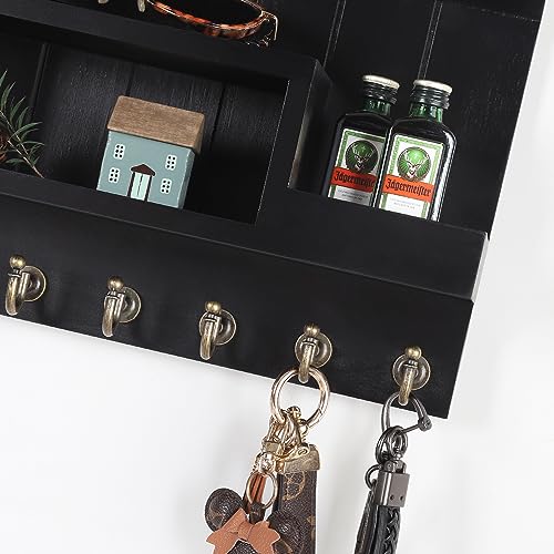 DOPACE-Key-Holder-for-Wall-Mail-and-Key-Holder-Mail-Organizer-Wall-Mounted-Key-and-Mail-Holder-for-Wall-with-6-Key-Hooks-Pine-Wood-Luxury-Black