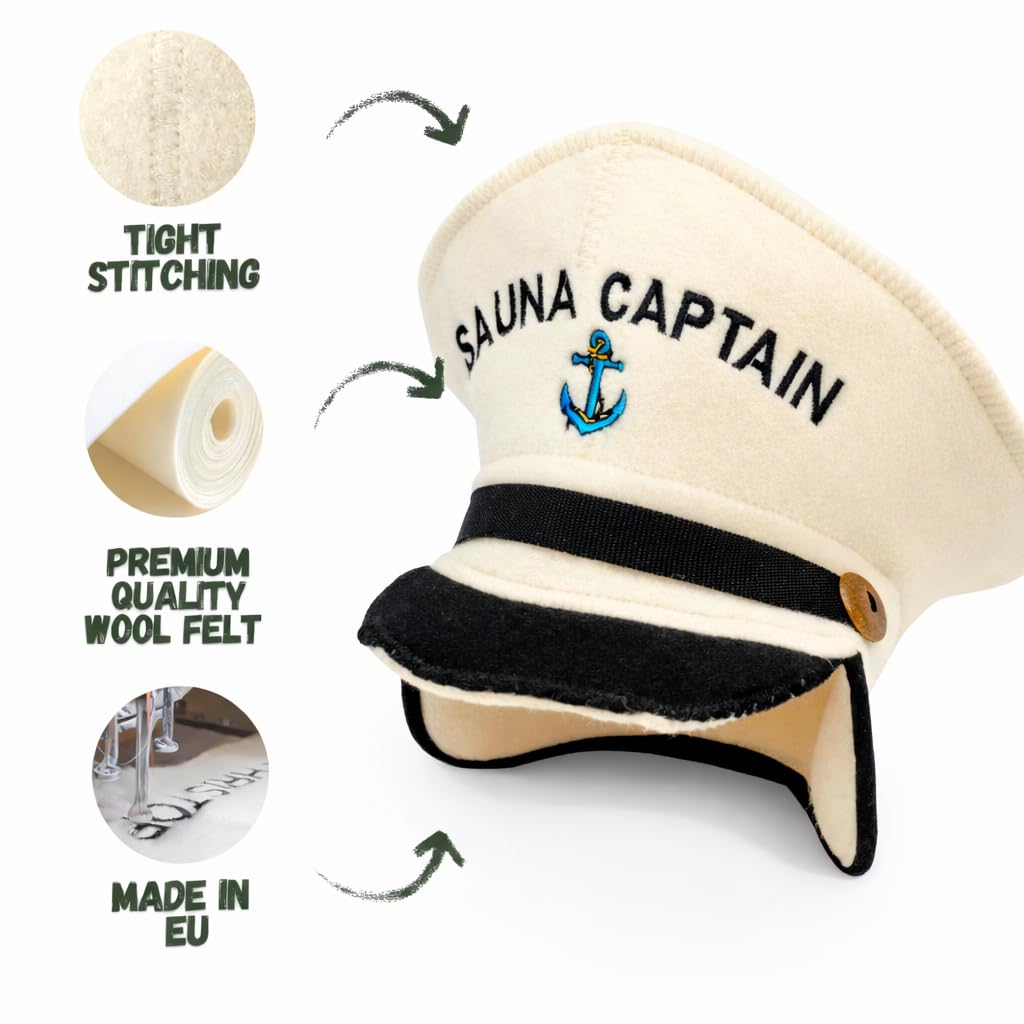 Naturalna tekstylna czapka do sauny biała - 100% wełna organiczna filcowe czapki dla rosyjskiej banyi - chroń swoją głowę przed ciepłem - w zestawie angielska sauna e-book przewodnik - z haftem