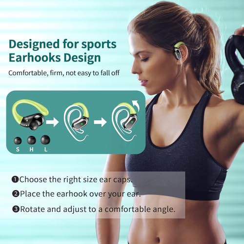 Image of Wireless Earbuds, 2026 Bluetooth 5.4 Headphones Sport, Bluetooth Earbuds with ENC Noise Canceling Mic, 60H Stereo Wireless Headphones IP7 Waterproof with Earhooks, Dual LED Display for Workout /Running