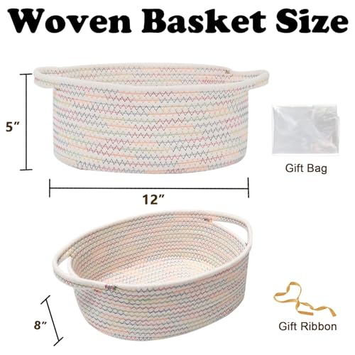Image of Small Woven Rope Basket,Baby Gift Basket with Bag & Ribbon