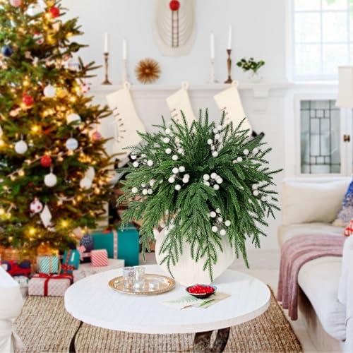 Pack-of-30-Christmas-Norfolk-Pine-Branches-with-Red-Berry-Stems-35cm14-Artificial-Greenery-Norfolk-Pine-Stems-Real-Touch-Fake-Foliage-Picks-for-DIY-Craft-Garland-Home-Decoration-White-berry Pack of 30 Christmas Norfolk Pine Branches with Red Berry Stems 35cm14 Artificial Greenery Norfolk Pine Stems Real Touch Fake Foliage Picks for DIY Craft Garland Home Decoration White berry