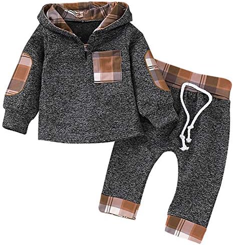 SANMIO Infant Toddler Baby Boys Girls Clothes Hoodie Outfit Classic Plaid Sweatshirt +Pants Clothes Set Kids