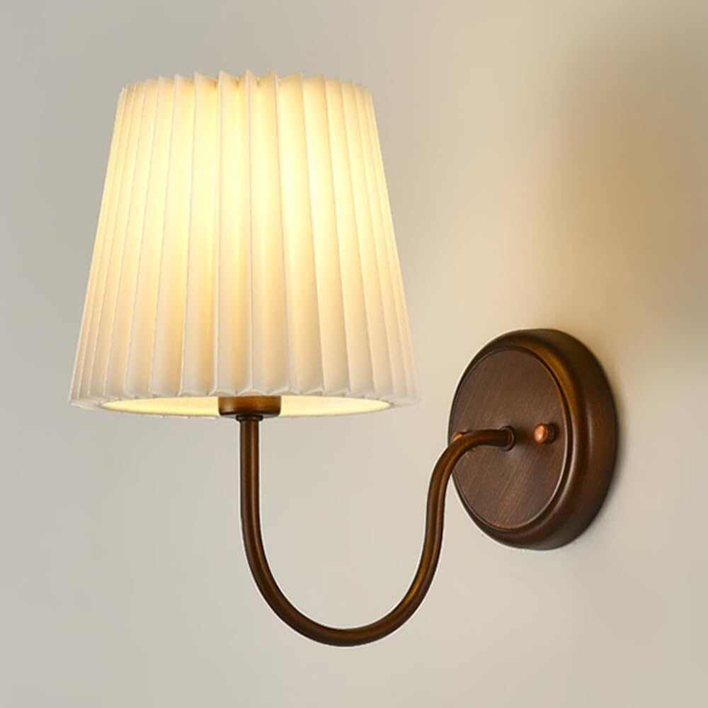 HXYSXHJUO Indoor Wall Lamp Fabric Lampshade Sconce Pleated Lantern for Bedroom Bedside Living Room Study Corridor Entryway Restaurant Mounted Lamp(Brown)