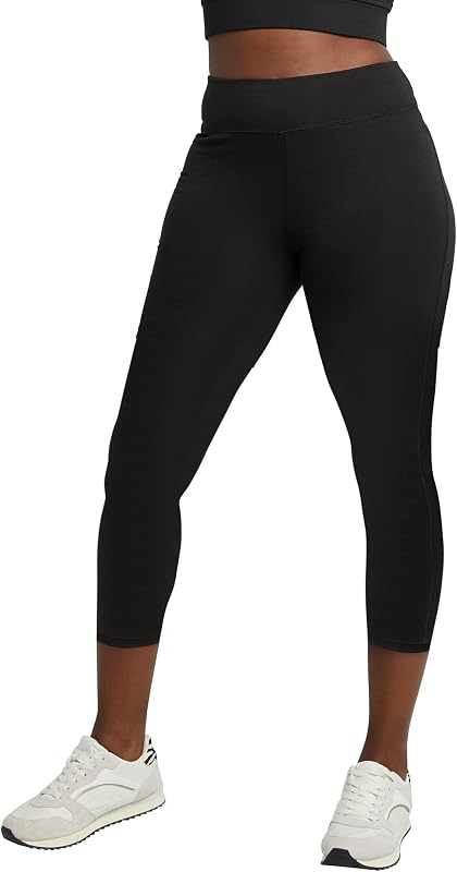 Leggings Capri Hanes para mujer, leggings deportivos de cintura alta, 22" Stretch Cotton-Spandex