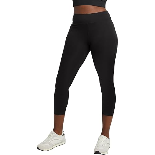 Hanes Women's Capri Leggings, Stretch Cotton-Spandex Leggings, High Waist Women's Sports Leggings, 22"