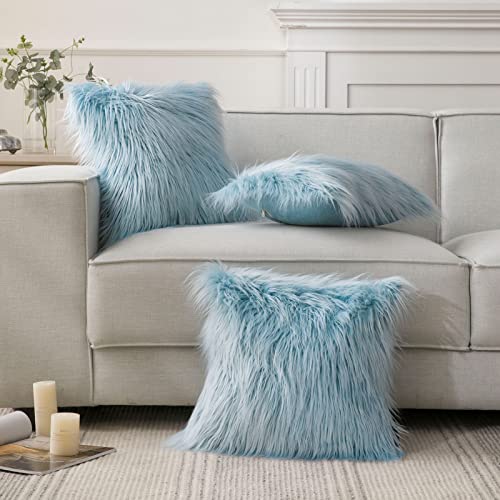 Image of Phantoscope Decorative Light Blue New Luxury Series Merino Style Fur Throw Pillow Case Cushion Cover 20 inch x 20 inch