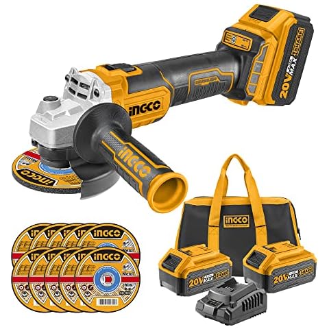 INGCO Cordless Angle Grinder 20V 4.5-Inch Brushless Cut-Off Tool 115mm, M14 with 2 Pcs 4.0Ah Battery and 1 Pcs Charger CAGLI2011582-8 Cover