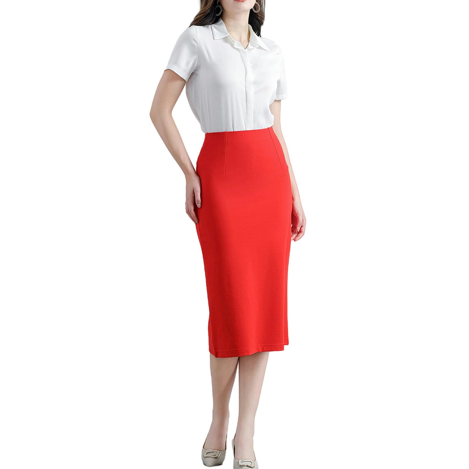 Röcke Stretch-hüftrock Für Damen, Mittellang – Hohe Taille, Schmale Passform, Skits, Professionelle Bürokleidung, Elegant Und Bequem-rot-a-3xl