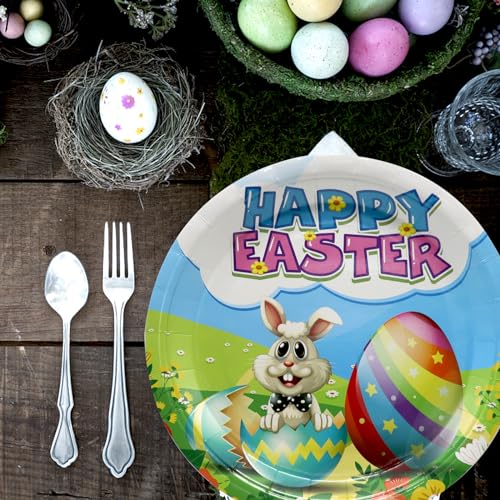 Gudvilla HAPPY EASTER PLATES 9INCH Easter Paper Plates Heavy Duty-Easter Plates Disposable 9 Inch Paper Plates Bulk For Dinner Plates Easter Party Plates Easter Party Decorations And Supplies thumb #1