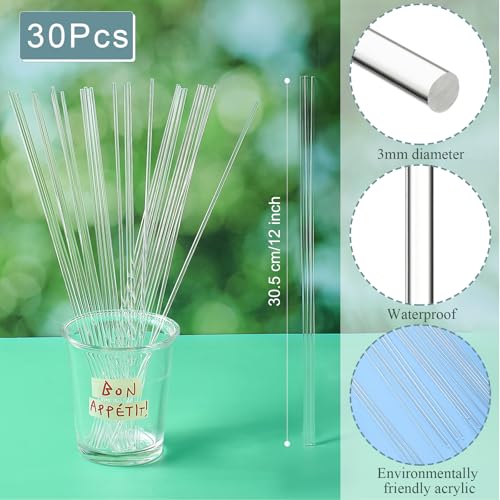 Image of Zopeal 30 Pcs 12 inch Clear Acrylic Dowel Rod for Craft,0.12'' /3mm Diameter
