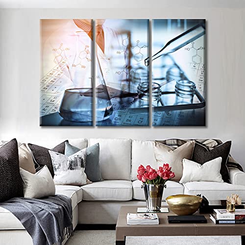 Image of TUMOVO Clinical Laboratoryr Modern Artwork Wall Decor 3 Panel Poster Reagent is Dripped Into the Test Tube Pictures Bathroom Decor Wall Art Print on Canvas Framed Ready to Hang, 60 inch Wx40 H