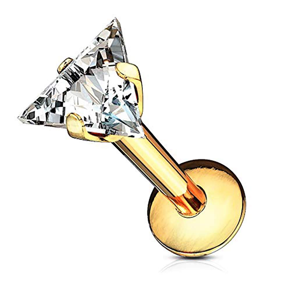 Forbidden Body Jewelry 16g Internally Threaded Surgical Steel Triangle CZ Labret Stud (Pick Color/Length)
