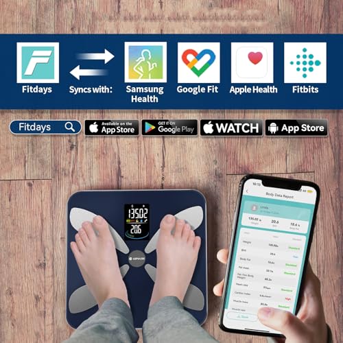 Smart Weight Scale with BMI, Body Fat, and Muscle Mass - Lepulse X-Shaped Electrode Digital Bathroom Scale with App and Large Display