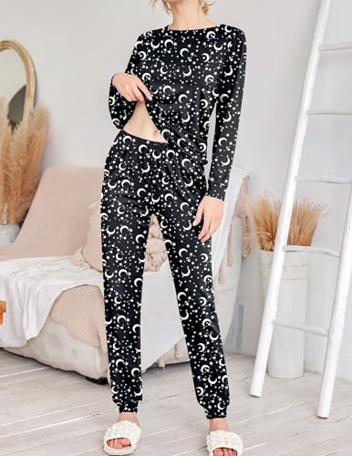 Image of Ekouaer 2 Pack Pajama Sets for Women,Long Sleeve Top With Jogger Pants Lounge Set Sleepwear with Pockets