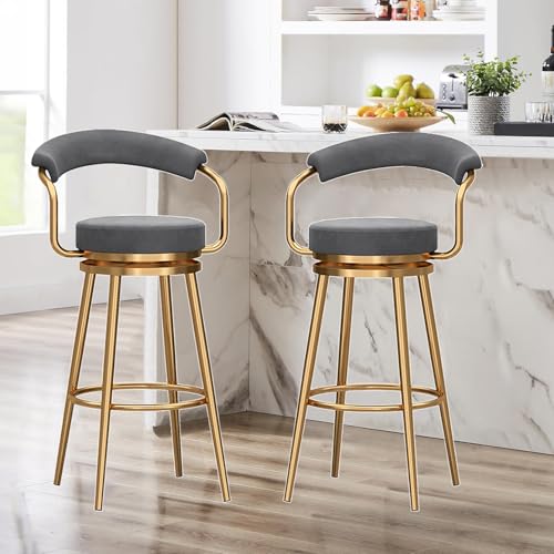 Tabouret de bar pivotant confortable en velours gris pour éviter le mal de dos