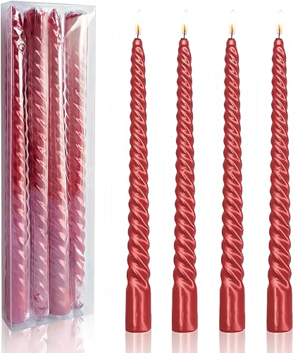 HOGOOD 10 inch Taper Candles Set of 4 tasteless Unscented smokeless burning Candles suitable for home wedding birthday parties and home decoration (Festive red)