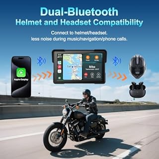 Wireless Motorcycle Apple Carplay,5 Inch Portable Motor GPS Navigation with Apple Carplay & Android Auto,Siri & Google Assistant, Anti-Glare/Bluetooth 5.2/ Voice Control/ IP69K Waterproof Touchscreen