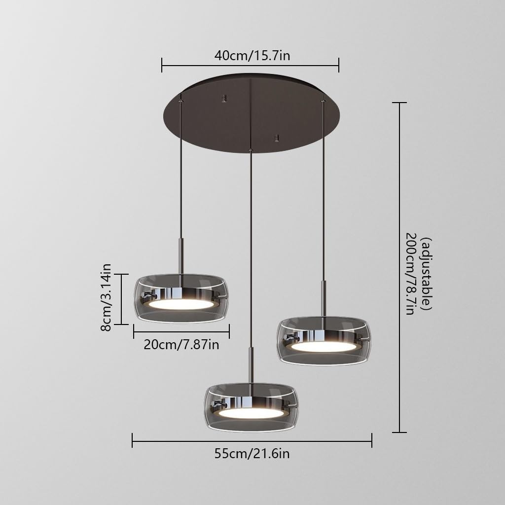 LED Pendelleuchte Kristall Glas Hängelampe Esstisch LED Hängeleuchte Höhenverstellbar Für Esszimmer Wohnzimmer, Vintage-Industriedesign Dimmbar Deckenleuchte(A-3 Lichter)