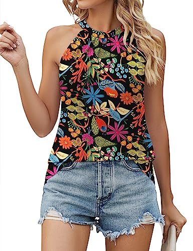 Ivicoer Tank Top for Women Pleated High Neck Halter Tops Casual Sleeveless Shirts Loose Fit S-XXL