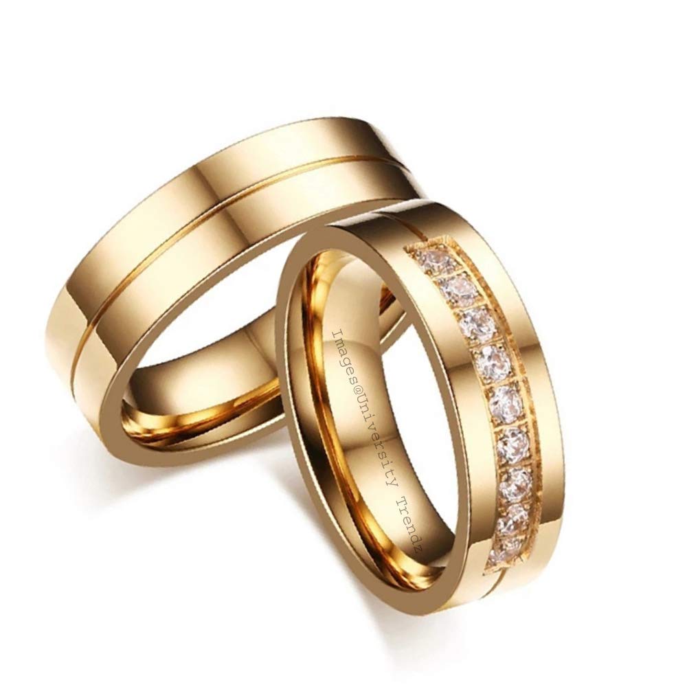 University Trendz Best Antique Collection Gold Stainless Steel and Cubic Zirconia Engagement Ring for Unisex-adult