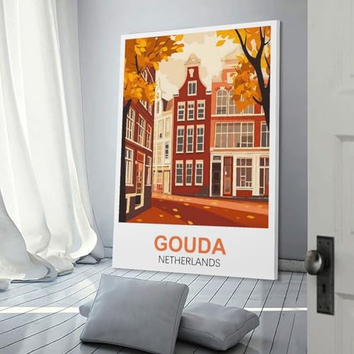XLLYXYGJQ Gouda Netherlands Poster vintage de voyage sur toile pour décoration d'intérieur, salon, bureau, chambre à coucher - 40 x 60 cm – vue 3