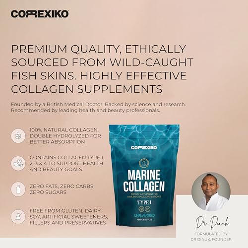 CORREXIKO-Marine-Collagen-Powder-Supplement-Unflavoured-10000mg-Double-Hydrolysed-Collagen-Peptides-per-Serving-Formulated-for-Maximum-Absorption-for-Hair-Skin-Nails-140g-14-Servings