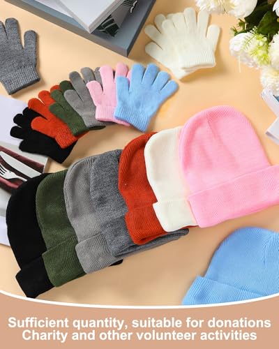 Image of JaGely 64 Pcs Kids Hats and Gloves Bulk Winter Beanies Hat Gloves for Toddler Boys Girls School Donation Wholesale