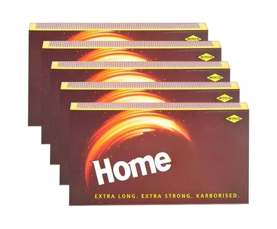 Image of HomeLights Medium Size Match Box (Pack of 5 X 4 Matchboxes) Karborised 100 Match Sticks for Kitchen, Pooja & Craft | Extra Long, Extra Strong Matchsticks